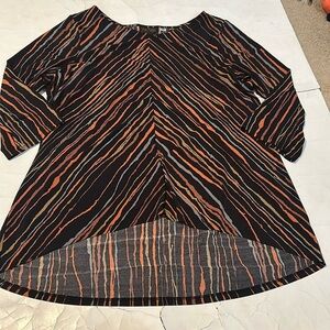Bob Mackie 1x Stretchy V Neck  Painterly Stripes Wearable Art